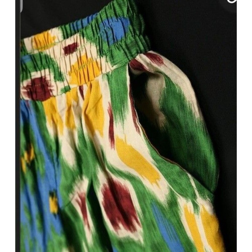 Christian Siriano Linen Pants Womens S Ikat Print Wide Leg Cropped Beach Coastal - Picture 4 of 7